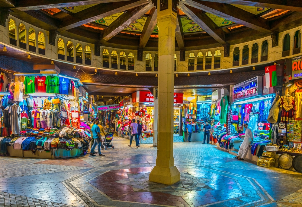 Traditional Muttrah Souq with colorful shops