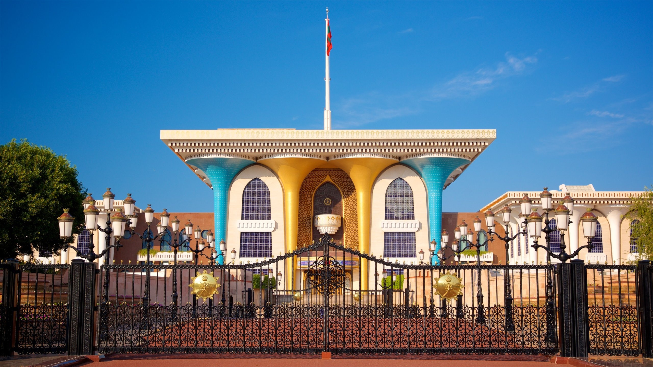 Al Alam Palace with its distinctive blue and gold design