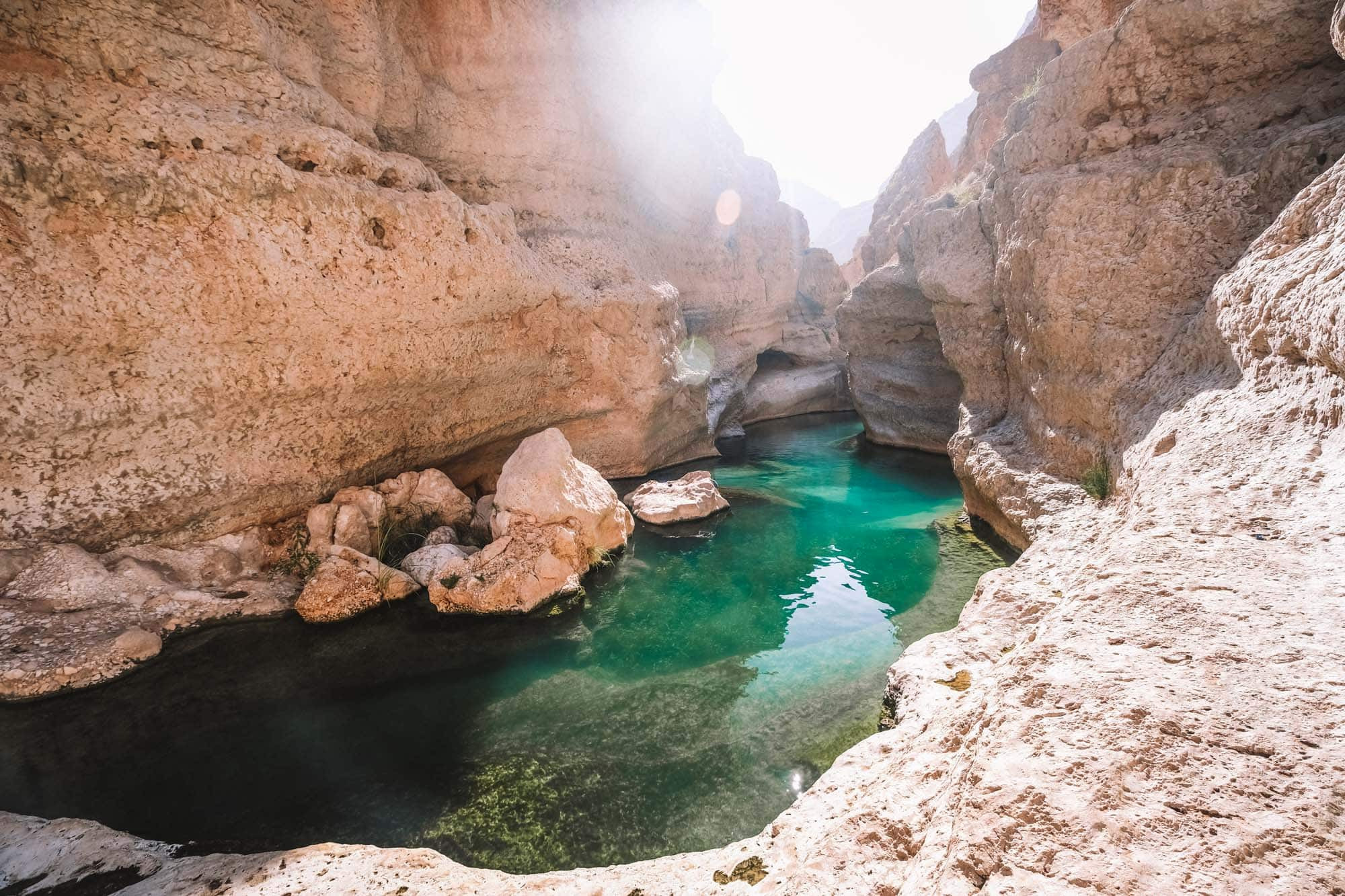 Wadi Shab with turquoise pools and waterfalls